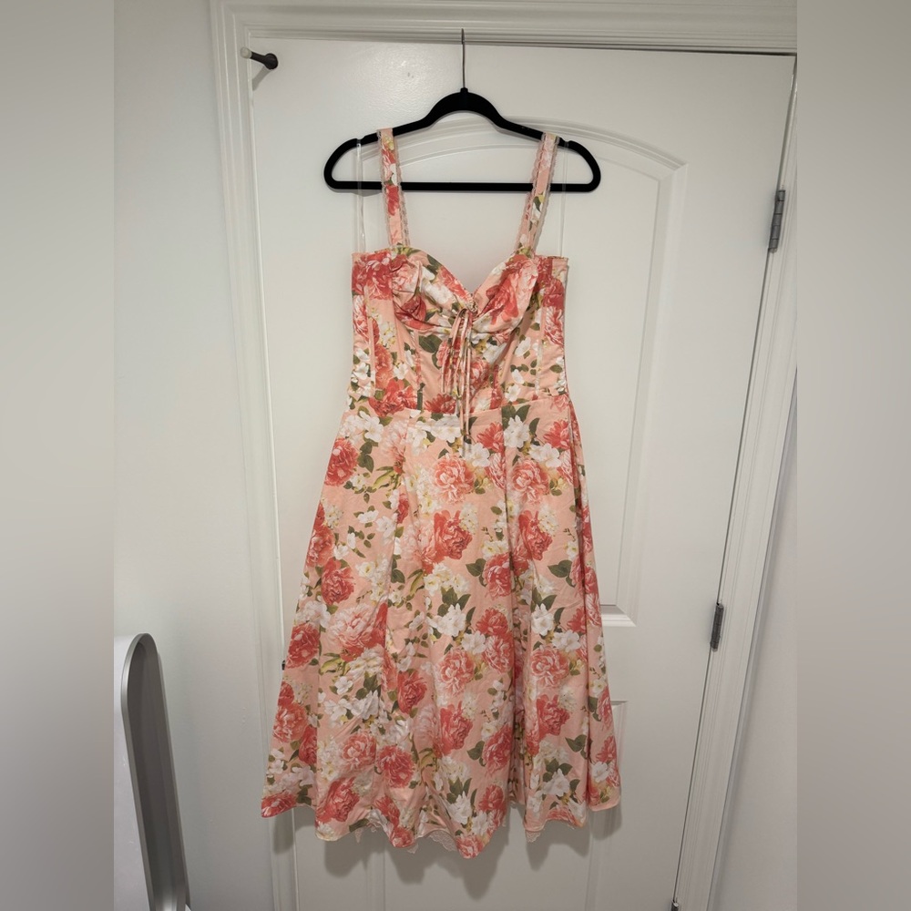 House of CB ROSALEE Pink Peony Print Cotton Bustier Sundress - Picture 7 of 12